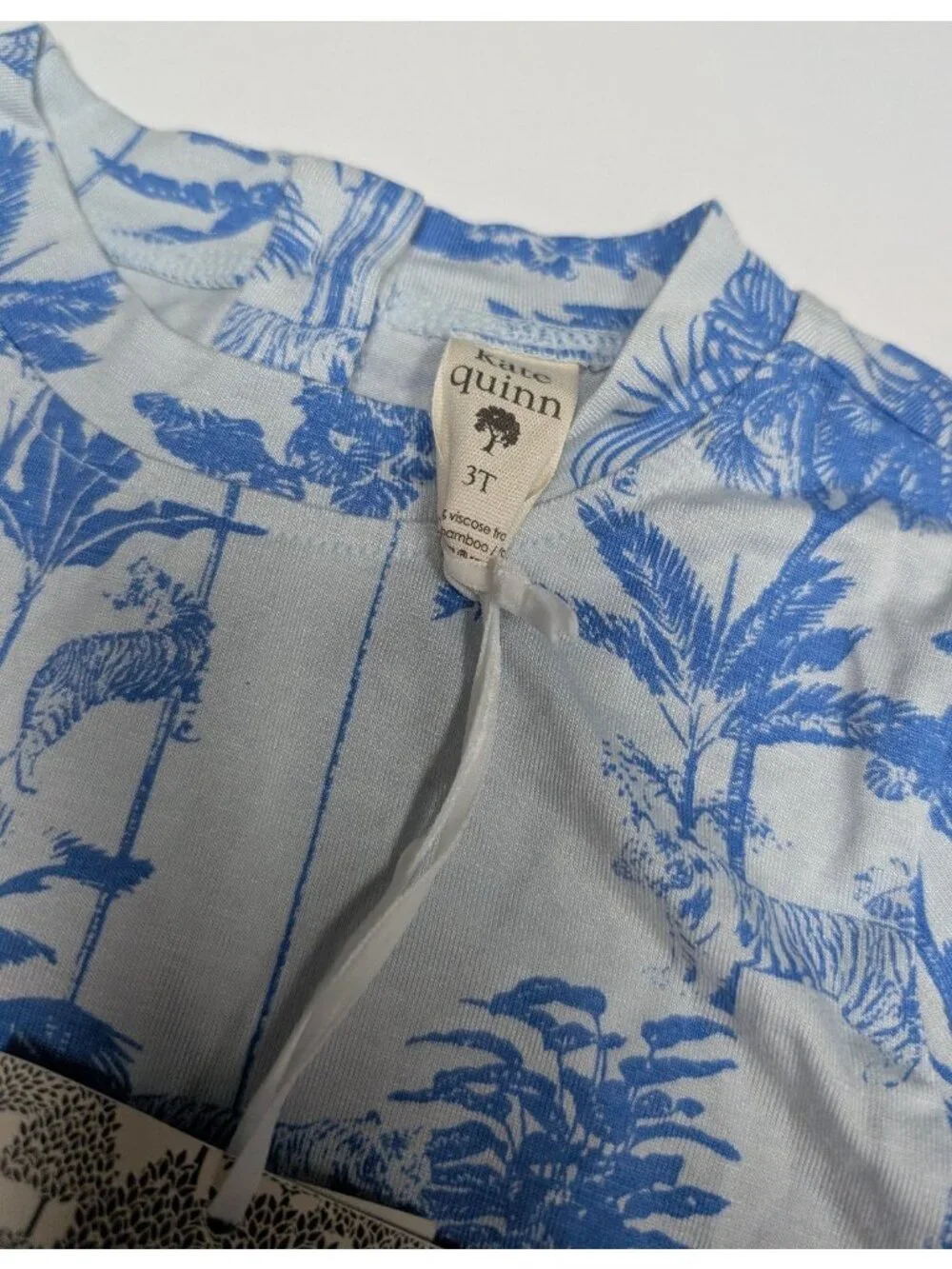 Kate Quinn Bamboo Blue Jungle Print Long Sleeve Top Set 3T Design Sample